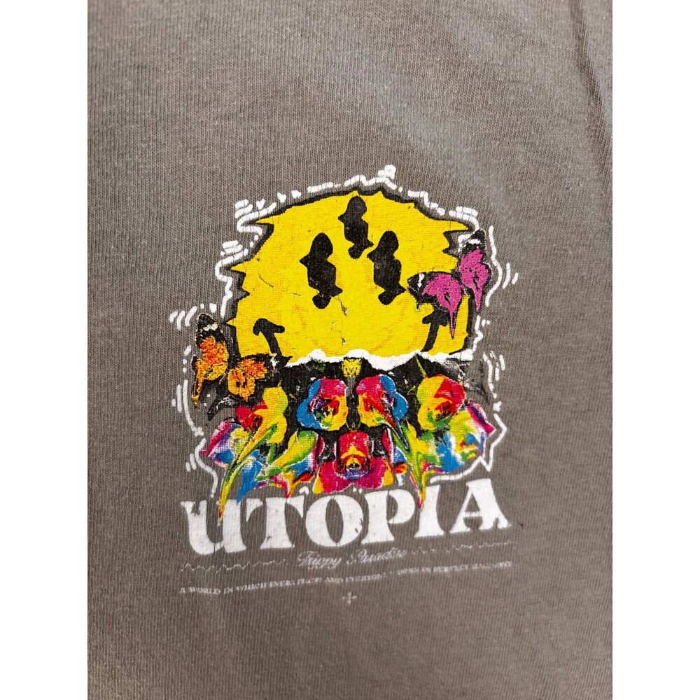 PacSun Utopia T-Shirt Small S | Gray Graphic Tee Short Sleeve Los Angeles Street
